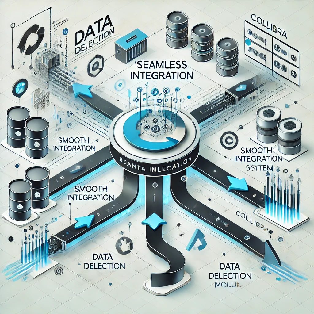 DALL·E 2025-02-02 11.58.33 - A modern infographic illustrating 'Seamless Integration' in a data deletion module___- A central data hub connecting to multiple systems, including me